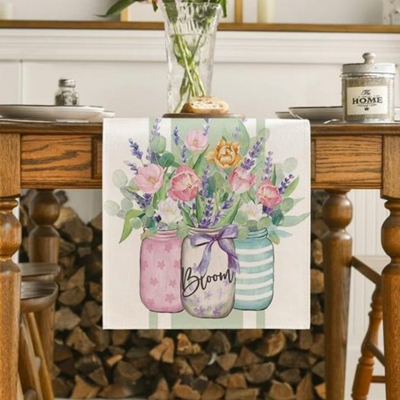 Floral Table Runner Spring Decor Summer Cottage Farmhouse Decorative Cloth 13x72 - Picture 2 of 11